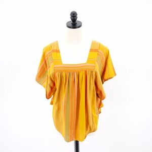 Madewell Small Orange Green Color Block Striped Boat Neck Butterfly‎ Top